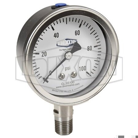 Dixon Dry Gauge, 0 to 60 psi, 1/4 in NPT Connection, 2-1/2 in Dial, +/- 2-1-2 % GSS60